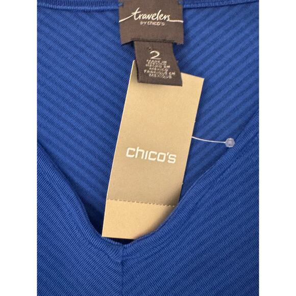 Chico’s Travelers Blue Textured Knit VNeck 3/4 Sleeve Top Womens Plus Size 2 NWT - Picture 3 of 6